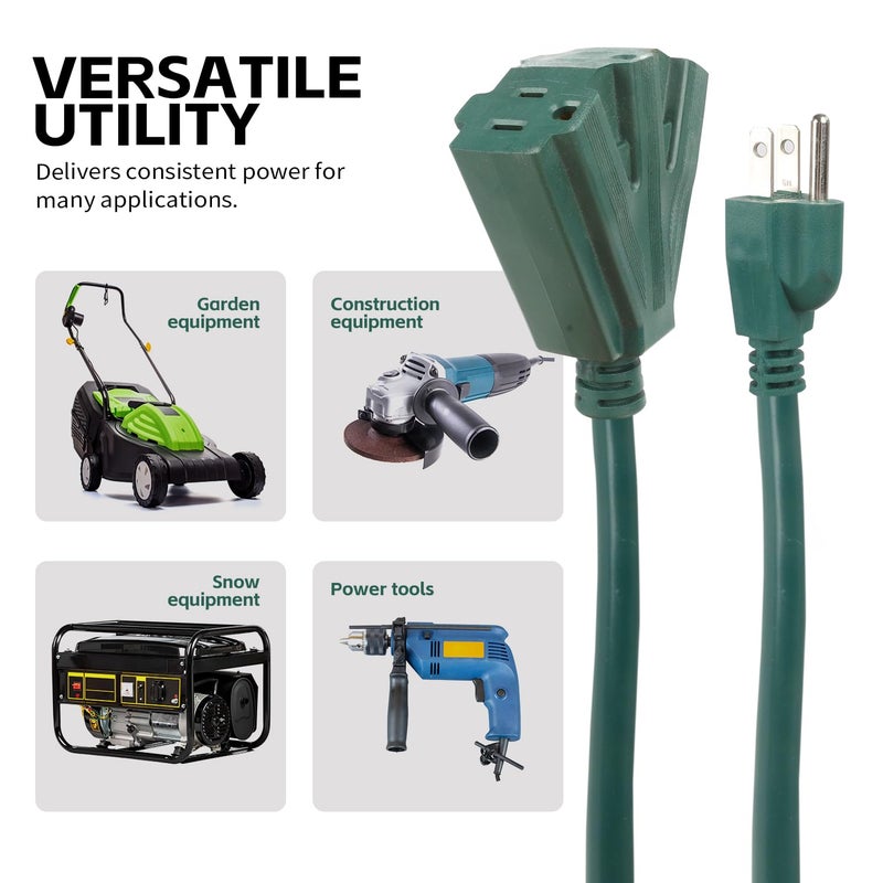 Maxworks كابل تمديد ماكس ووركس 80697 ثقيل الوزن بطول 3 أقدام، 16/3 SJTW، 3 مخرج، 125 فولت/13 أمبير/1625 واط، معتمد من ETL، للاستخدام الداخلي/الخارجي، أخضر - يحول مخرج واحد إلى 3 - Image 2